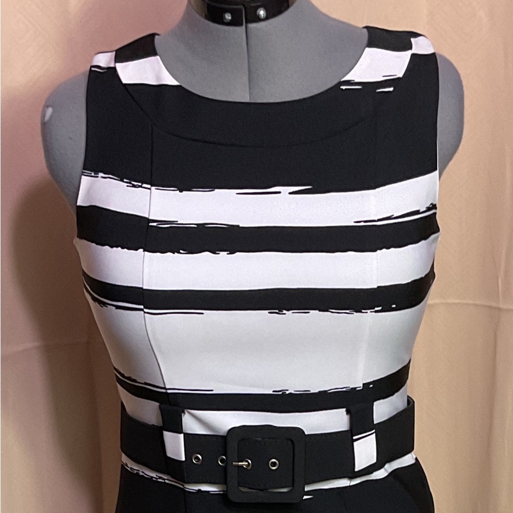 Voir Voir Black & White Striped Sheath Dress - Picture 2 of 11